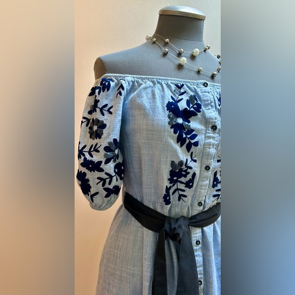 Zara Embroidered Sequinned Blue Dress &  Black Belt - Picture 15 of 16